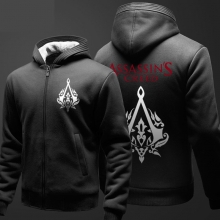 Assassin's Creed udskrivning sweatshirts Boys vinter fleece tyk lynlås hættetrøjer mænd sort plus size