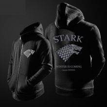 Jogo dos tronos casa Stark Wolf capuz cinza Direwolf zíper camisola