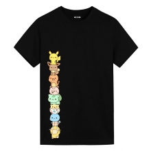 T-shirts Pokemon Pikachu Membres Chemise Anime Noire
