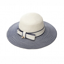 Spring Summer Travel Sun Hat Elegant Bow Tie Anti-UV Panama Straw Hat Blue 100% Panama Grass Ladies