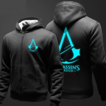 Cool Assassin ' s Creed felpa con cappuccio Mens spessa Zip Up Hooded Felpa nera XXXL