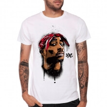 Fashion 2PAC Rock Tshirt Hip Hop Tupac Bianco Tee