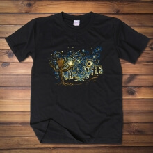 Groot under the night sky t-shirt Van Gogh Oil Painting Style Tee Shirt