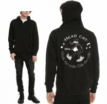 Quality Head Cat Band Rock Hoodie Black Heavy Metal Zip Hooded Sweatshirt