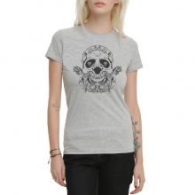 T-shirt gris de tatouage de crâne pour des femmes