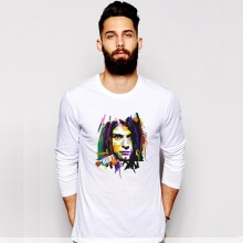 Luva longa do Tshirt branco da rocha de Kurt Cobain