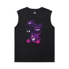 โปเกมอนเสื้อยืดผ้าฝ้าย Gengar สีดําแขนกุดเสื้อยืด