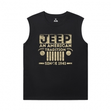 Carro tee algodão Jeep Wrangler camisetas sem mangas masculinos para academia