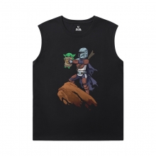 Mandalorian Tee Cool Yoda Negru Sleeveless T Shirt Mens