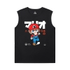 Camisetas legais Mario Preto Sem Mangas Camiseta Mens