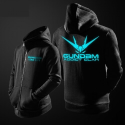 Luminoso Gundam zipper capuz preto para a juventude