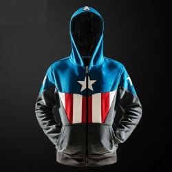 Captain America Hoodie Boys Zipper Winter Sweatshirts Fleece Thick Male