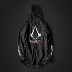 Assassin ' s Creed cool sindicato longo capuz homens negros assassino capuz camisola