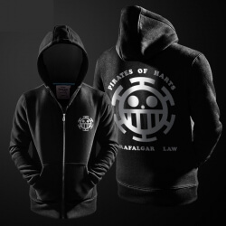 One Piece Hoodie Trafalgar Law Black Zip Up Hooded Sweatshirt For Youth