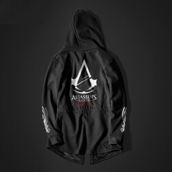 Assassins Creed unidade longa capuz homens negros assassinos casaco Cosplay