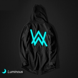 Cool luminoso Alan Walker longo capuz homens pretos capuz camisola