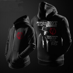 V pentru Vendetta v Hoodie negru pentru barbati haina de fermoar pentru tineret