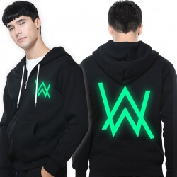 Alan Walker desbotado moletom cool 3XL preto capuz luminoso para homens