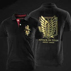 Tấn công Titan Khảo sát Legion Polo Áo sơ mi Đen XXL Cotton Polo Tee