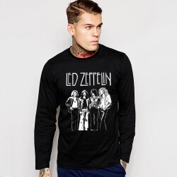 เสื้อโปโลแขนยาว Led Zeppelin เสื้อ Rock Music Team Tee