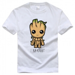 Adoráveis ​​guardiões dos galáxia personagens Groot branco T-shirt para homens menino