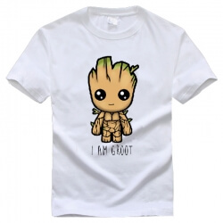 ตัวละครที่น่ารักของตัวละคร Galaxy Groot White เสื้อยืดสำหรับเด็กผู้ชาย