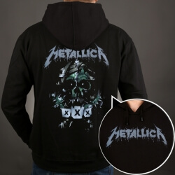Metallica เสื้อกันหนาวหมวกสวมเป๋าปะหน้าสีดำ