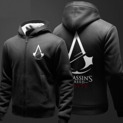 Thiết kế độc đáo Assassin's Creed áo nỉ cho thanh thiếu niên Fleece Zip dày lên đội mũ trùm đầu Hoodies đen mùa đông