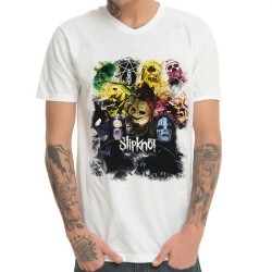 Beyaz Slipknot Band Metal Kaya Baskı T-Shirt
