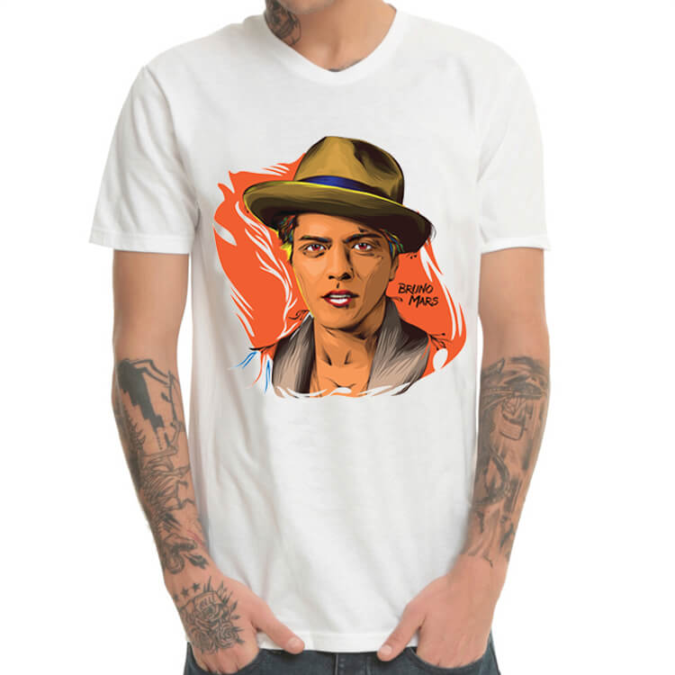 WhiteBruno Mars Print T-Shirt