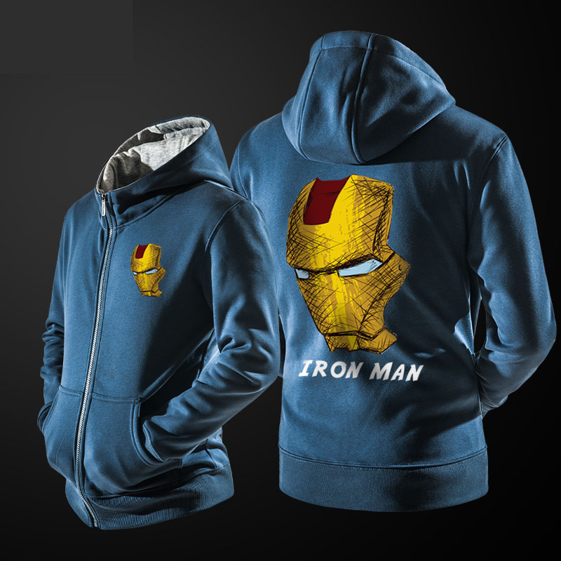 Superhero Iron Man Hoodie Black Zip Up Men Boy Marvel Hooded Sweatshirt